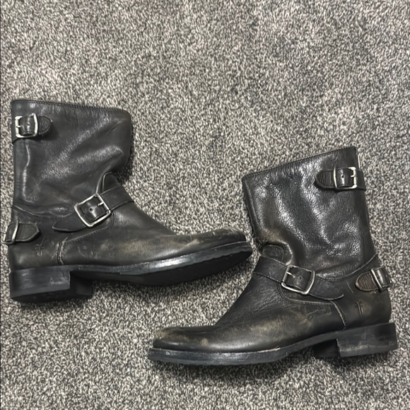 Frye Shoes - Frye Ankle Leather Buckle Zip Moto Boots  9.5